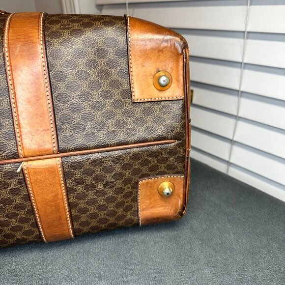 👜 VINTAGE CELINE MACADAM CANVAS & CALFSKIN BOSTON TRAVEL BAG - TAN LEATHER 👜 - Picture 6 of 13